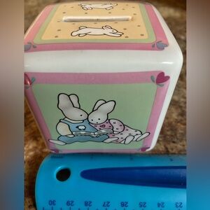 Vintage 1990 Daisy Kingdom Ceramic Rabbits Bank Bunnies Piggy Bank RARE